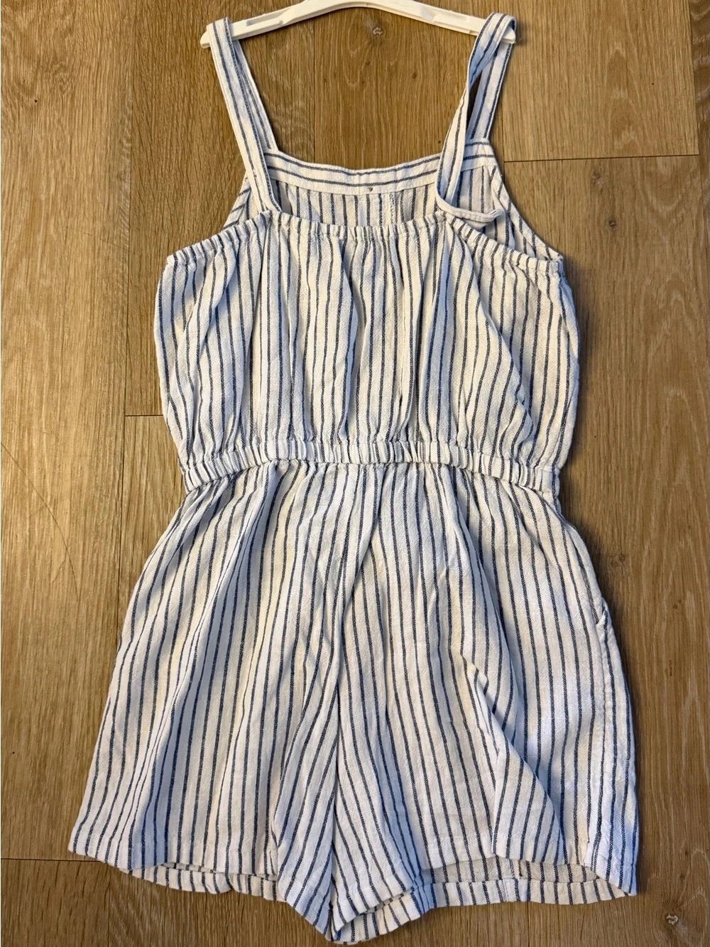 Old Navy Girl's Size 10-12 White & Navy Striped Linen Blend Romper